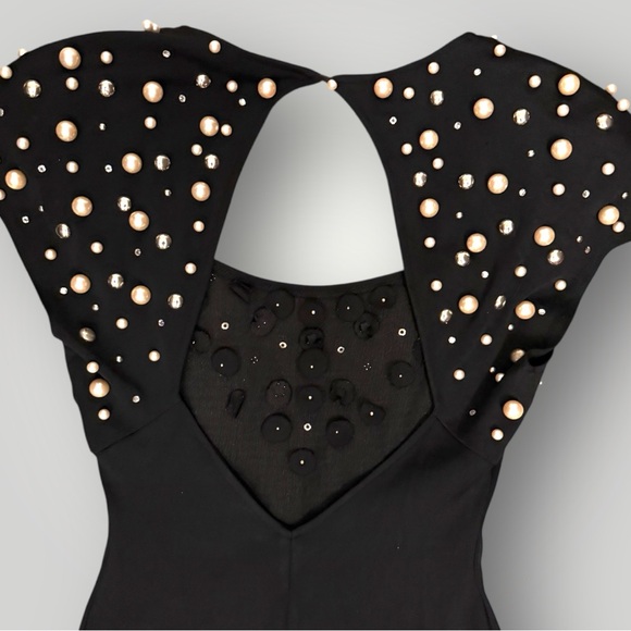 Vintage 1980s Eletra Casadei Pearl & Rhinestone Mini Black Dress -  Size Medium - Picture 5 of 10